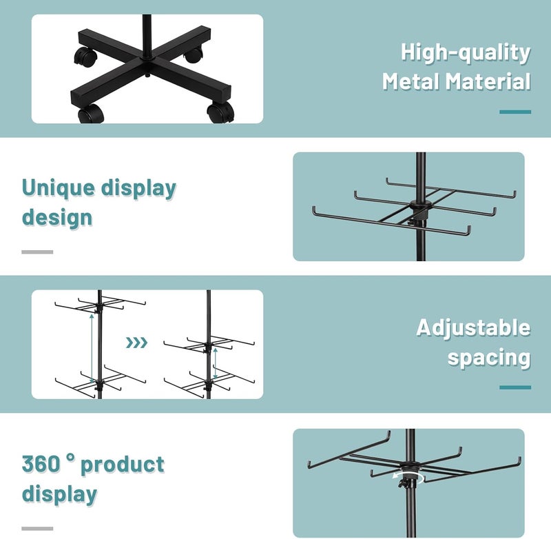 Flenpptly Retail Display Stand Rotating Display Stand 4 Tier Spinning Display Stand for Craft Shows, Jewelry, Keychain, Earring Adjustable Height Retail Display Racks (Black) - Image 3